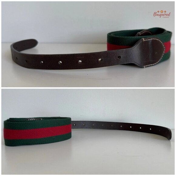 Auth Gucci Web Green/Red Canvas Brown Leather Gold Buckle Belt 90/36 - Picture 11 of 14